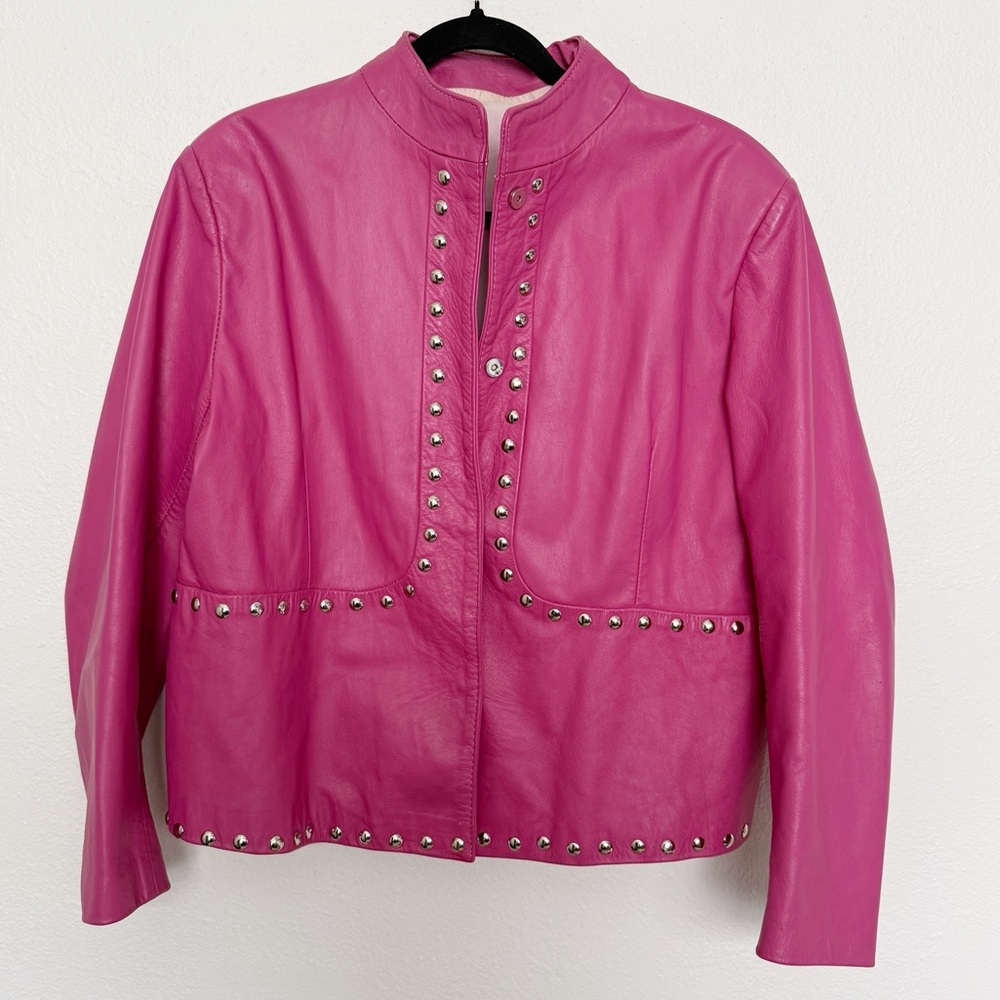 Vintage Pink Studded Moto Jacket Punk Biker Rocker Cropped Oversized